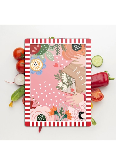 2'li Cam Kesme Tahtası Ve Sunumluk Karışık Renkli Love Desenli 20 X 30 Cm Ve 25 X 35 Cm Çok Renkli