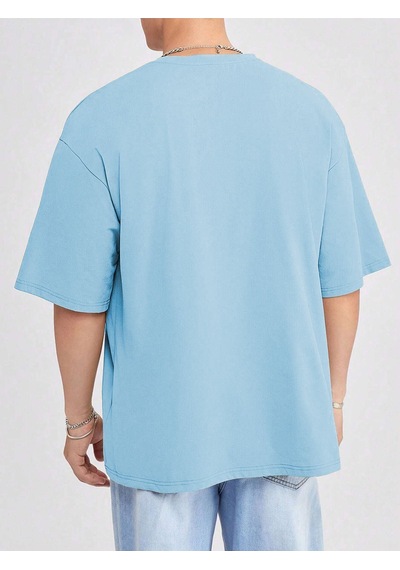 Basic Süprem T-shirt - Bebe Mavisi Oversize Bisiklet Yaka Tişört Bebe Mavi