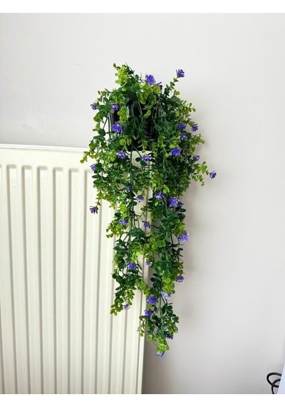 Nettenevime Yapay Çiçek Saksıda Sarkan Mor Mineli Şimşir Okaliptus Yapay Sarmaşık 60cm Diğer