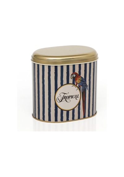 Safari Parrot Desenli Oval Metal Saklama Kabı 14 x 12 x 13 CM 1.4 L Çok Renkli