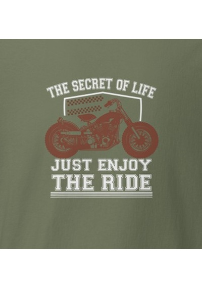 Wildstyle Just Enjoy The Ride Motosiklet Vintage Özgürlük Baskılı Unisex Bisiklet Yaka Pamuklu Tişört - Haki