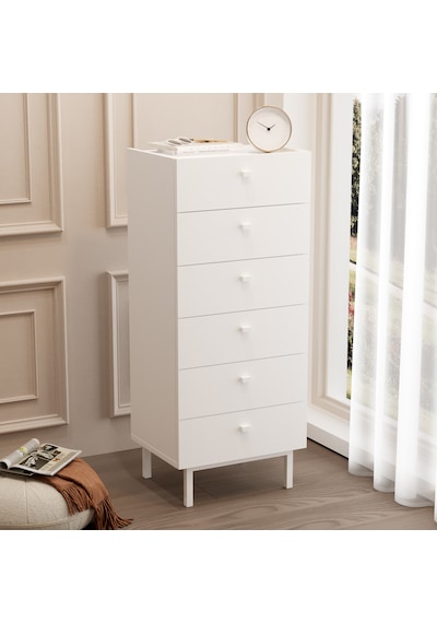 Robinhome Rhode Şifonyer 6 Çekmeceli Ahşap Ayaklı Beyaz