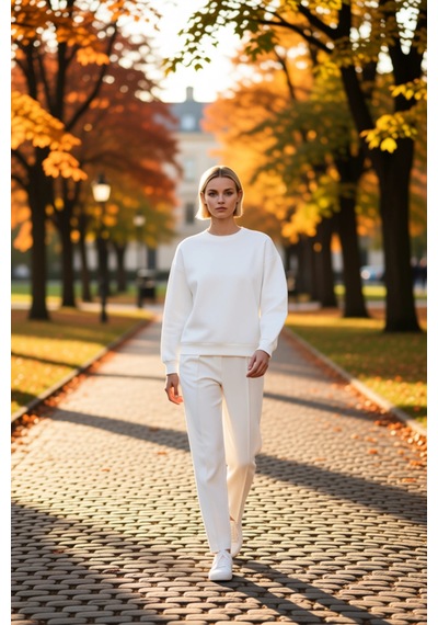 Benerly Kadın Bisiklet Yaka Düşük Kol Regular Kalıp Örme Sweatshirt Fonks Ekru