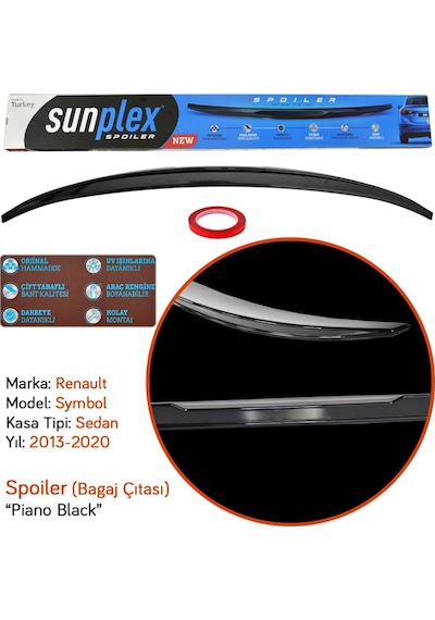 Sunplex Renault Symbol 2013-2020 Spoiler Bagaj Çıtası Piano Black