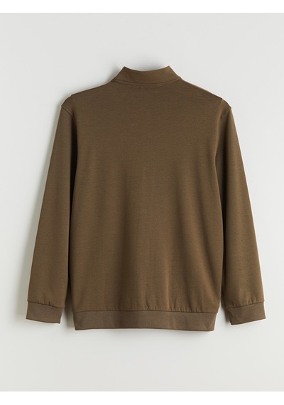 LC Waikiki Lc Waıkıkı Haki Rahat Kalıp Dik Yaka Erkek Fermuarlı Sweatshirt