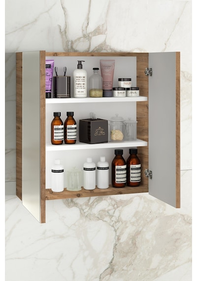 Çiğdem 55 Cm Atlantik Çam Mdf Aynalı Asma Banyo Üst Dolabı Beyaz - Atlantik