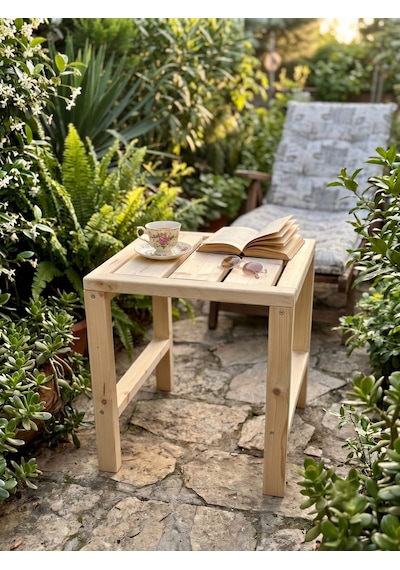 Nest Woodtr Doğal Ham Ahşap Bahçe Sehpası 1 Adet 40x40x45cm