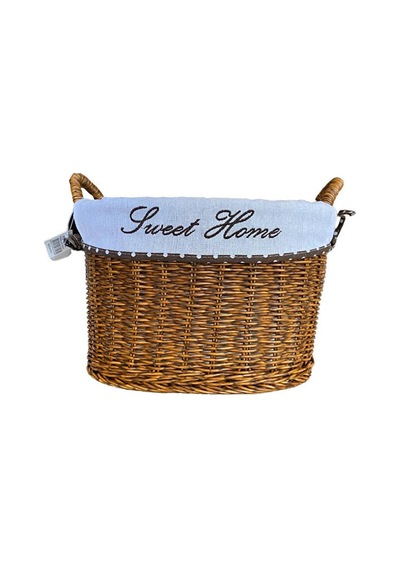 Kulplu Oval Kumaşlı Sepet Orta Boy 28 X 19 X 23 Cm Kahverengi