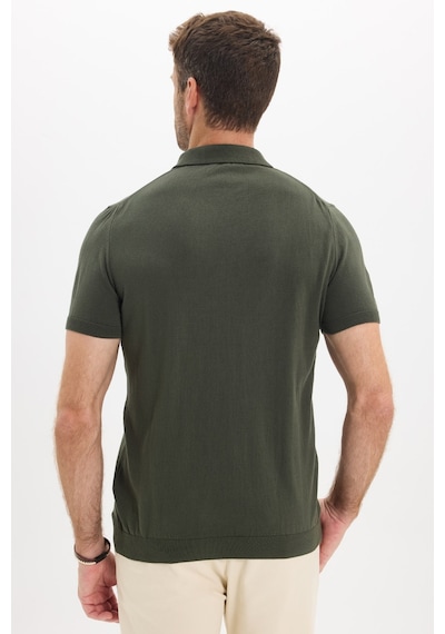 Tudors Erkek Slim Fit Dar Kesim %100 Pamuk Örme Triko Fermuarlı Haki Polo Yaka Tişört-50719