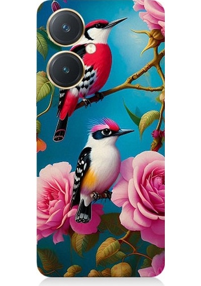 Vivo Y27 Uyumlu Arı Kuşu Ve Gül Desenli Silikon Kılıf