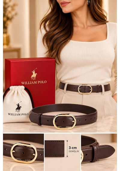 Williampolo Asya Hakiki Deri Gold Toka Kahverengi Kadın Kemer