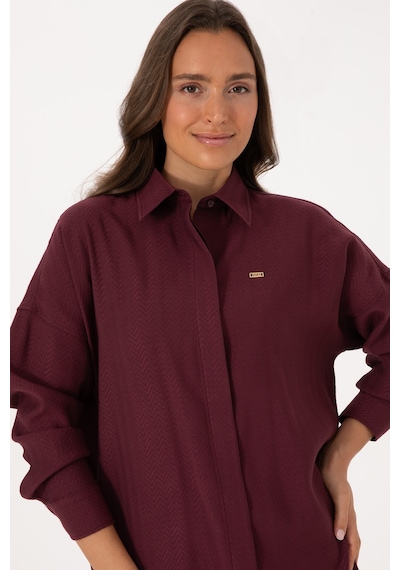 U.S. Polo Assn. Kadın Bordo Uzun Kollu Oversize Desenli Gömlek 50316422-VR177