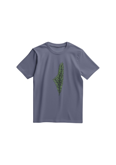 Kısa Kollu Zeytin Dalı İle Filistin Haritası Dijital Baskılı Unisex Filistin Tişört S - 2xl T300026 Koyu Gri