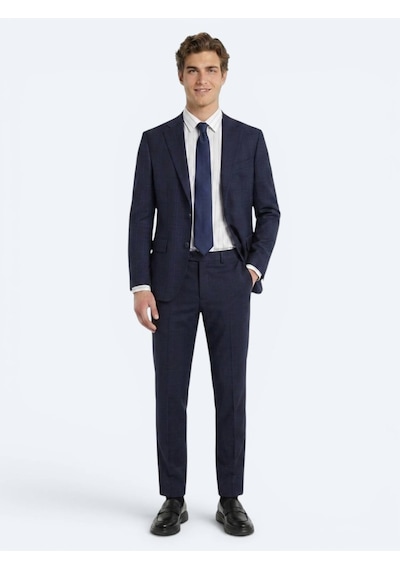 Kip Lacivert Potikare Modern Fit %100 Yün Takım Elbise