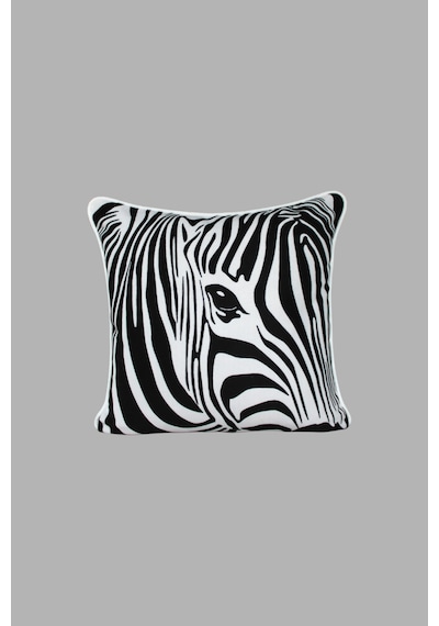 Kırlent Kılıfı Zebra Desenli 45x45 Raşel Örme Kadife Çift Taraflı Dijital Baskı Beyaz Biyeli Çok Renkli