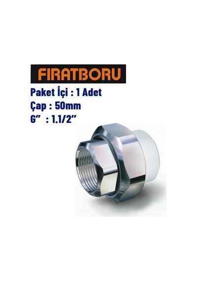 Fırat İç Dişli Oynar Başlıklı Rakor 50mm, 1.1/2'', 1 Adet, 7b65050191
