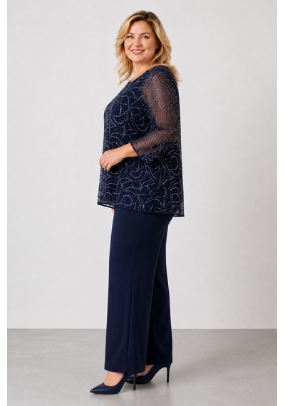 Bihan Store Kadın İşlemeli Ve Işıltılı Abiye Bluz - Y26-4022 Lacivert