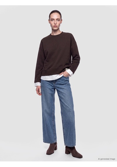 Lcw Comfort Kahverengi Bisiklet Yaka Oversize Kadın Sweatshirt