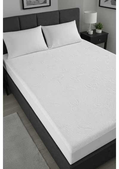 Safir Bambu Sıvı Su Geçirmez Tek Çift Kişilik Yatak Alezi Koruyucu Çarşaf Sessiz Fitted Full Kenar Beyaz