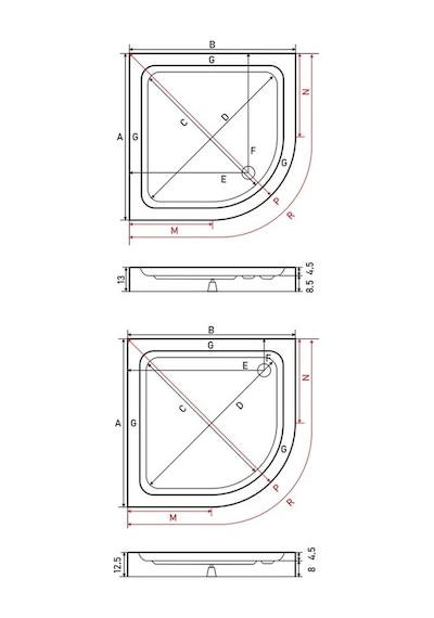 Shower 85X85 Oval Monoblok Duş Teknesi