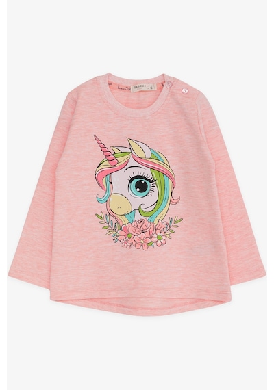 Breeze Kız Çocuk Uzun Kollu Tişört Unicorn Baskılı 1.5-5 Yaş, Somon Melanj Somon
