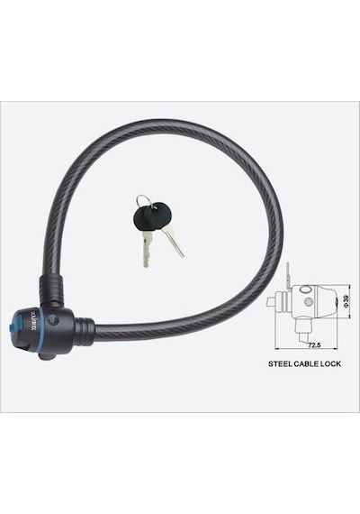 Zhongli Motosiklet Bisiklet 15 MM X 150 CM Anahtarlı Halat Kilit Siyah