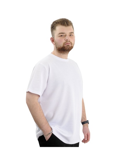 Mode Xl Büyük Beden Erkek T-shirt Bisiklet Yaka Waffle 20033 Beyaz Beyaz