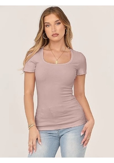 Rooted-kadın Kare Yaka T-shirt & Bluz , Likralı Fitilli Kaşkorse Kumaş Lila Rooted-kadın Kare Yaka T-shirt & Bluz , Likralı Fitilli Kaşkorse Kumaş Lila
