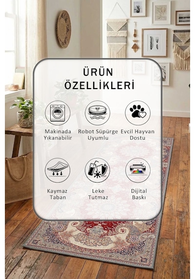 K-444 Arles Salon Mutfak Yatak Odası Yıkanabilir Yolluk Vizon