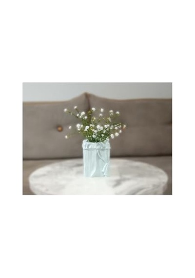 Adet Dahil Vazoda Çiçek Beyaz Yapay Çiçek Dekoratif Poliresin 7x7x17cm Diğer