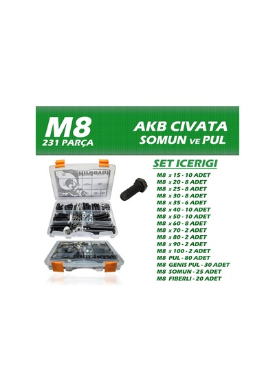 231 Parça M8 Akb Civata Seti