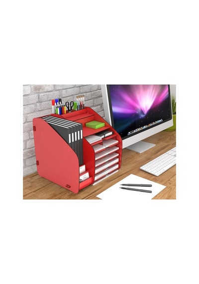 Fx-xl Modest - 6 Renk - A4 Evrak Rafı Masaüstü Organizer Kırmızı - 39484074 Kırmızı