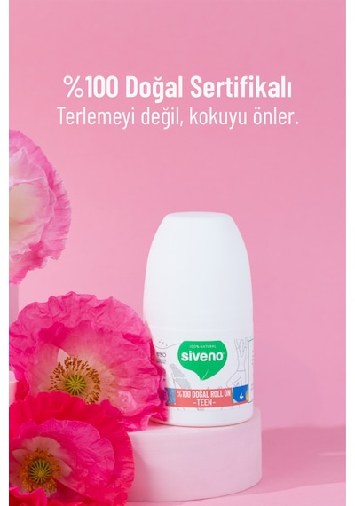 Siveno %100 Doğal Roll On Teen Girl Genç Kız Deodorant Ter Kokusu Önleyici Bitkisel Leke Bırakmayan Vegan 50 ML