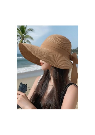 Gigi Luxe Kadın Hasır Fiyonklu Premium Laura Şapka Camel Camel