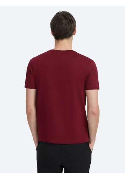 Kip Bordo Baskılı Bisiklet Yaka %100 Pamuk T-shirt Bordo
