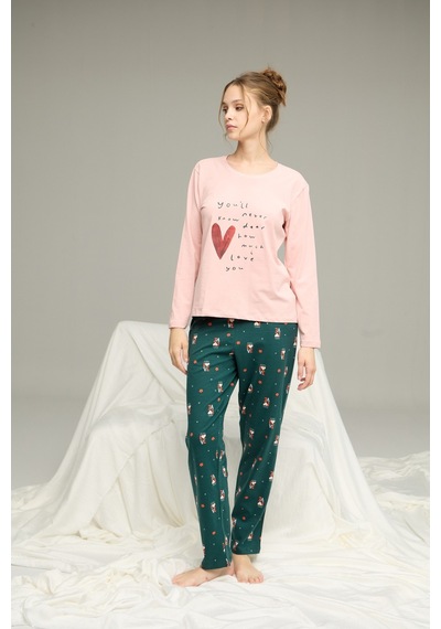 Siyah İnci Örme Pamuklu Pijama Takım25240246 Somon