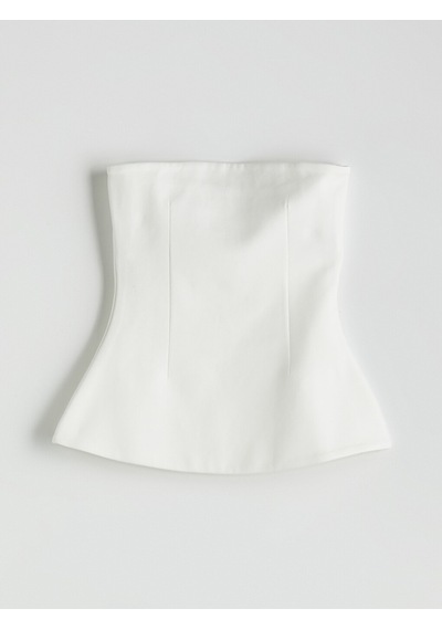 Lcw Vision Beyaz Straplez Yaka Peplum Bluz