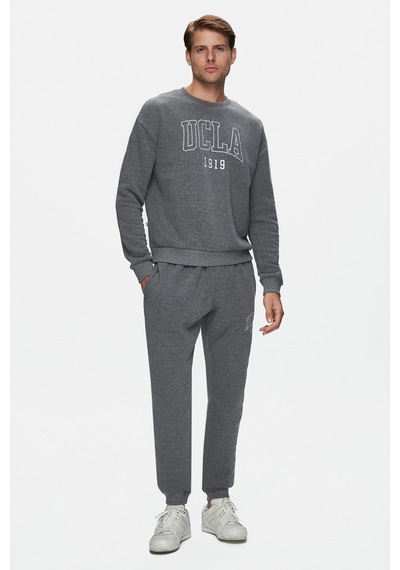Ucla Sandhıll Koyu Gri Bisiklet Yaka Nakışlı Loose Fit Erkek Sweatshirt Siyah