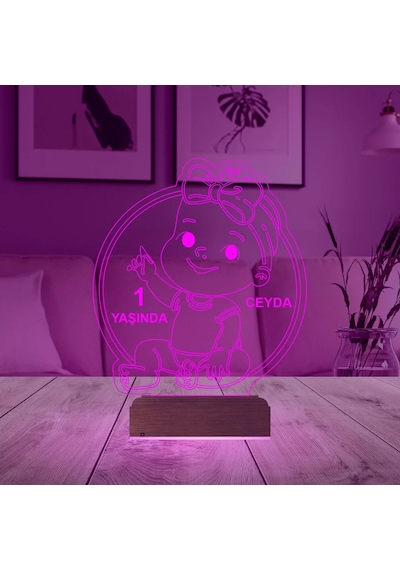 Luvivia Yeni Doğan Kız Bebek Hediye Kişiye Özel 3d Lamba - Masa Gece Lambası Şeffaf