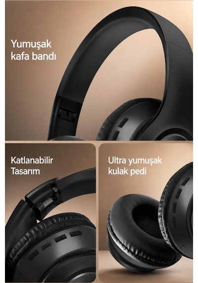 Bluetooth Kulaklık Kulak Üstü Kablosuz Stereo Kulaklık P68 Siyah