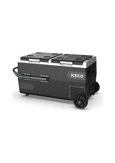 ICECO K95D 12/24Volt 95 Litre Akülü/Kablolu/ Çift Bölmeli Kompresörlü Tekerlekli Outdoor Oto Buzdolabı/Dondurucu (Akü Dahil Değildir)