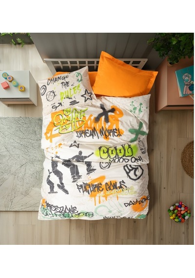 Cotton Box Rf Genç -graffiti Oranj- Tek Kişilik Nevresim Takımı Turuncu