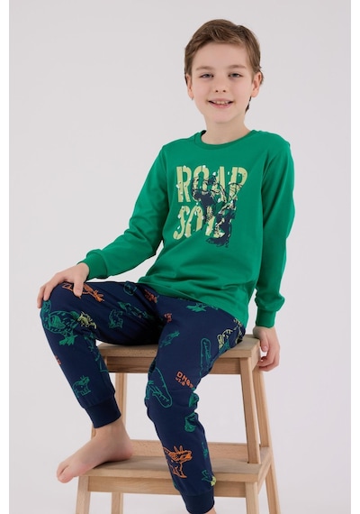 Rolypoly Erkek Çocuk Uzun Kol Pijama Takım Orman Yeşili-1868 Yeşil