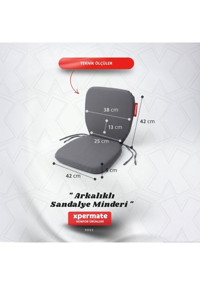Arkalıklı Sandalye Minderi Oval Bağcıklı Mutfak Bahçe Balkon Minderi Antrasit