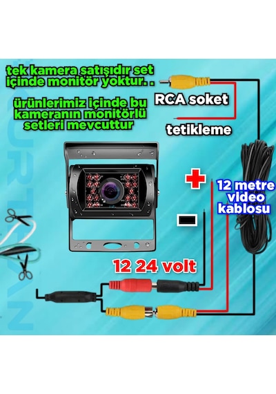 Ticari Araçlara Uyumlu Gece Görüşlü Metal Kasa Araç Kamera12-24 V