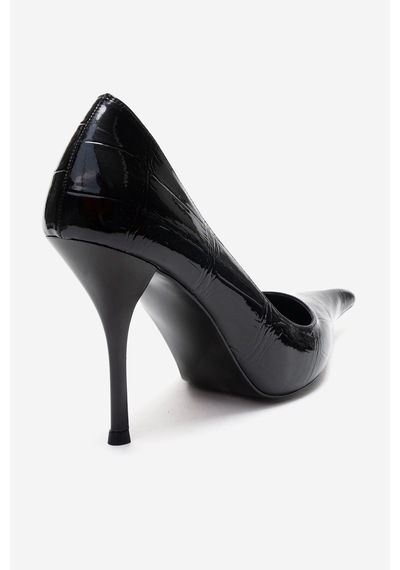 Luvishoes Luce Siyah Baskılı Sivri Burunlu Kadın Topuklu Ayakkabı Siyah