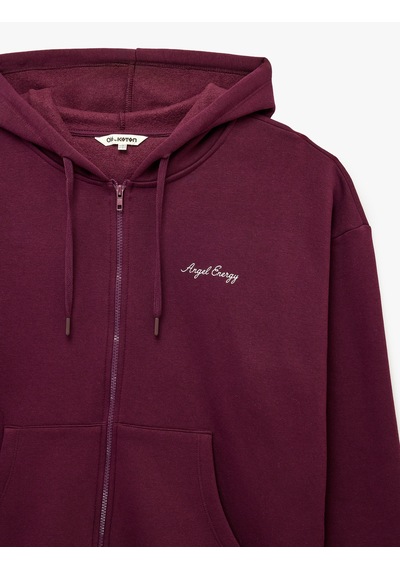 Koton Pullu Payetli Dansçı Sweatshirt Melek Kanat Detaylı Kapüşonlu Rahat Kalıp Fermuarlı Mürdüm 7wal10495ık Mor