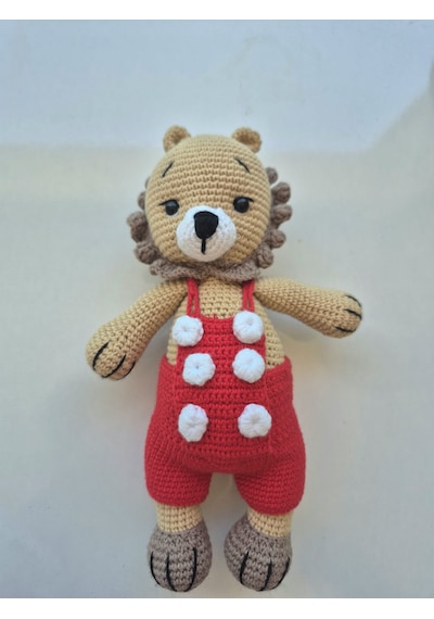 Sevimli Aslan Amigurumi Sarı - Kırmızı