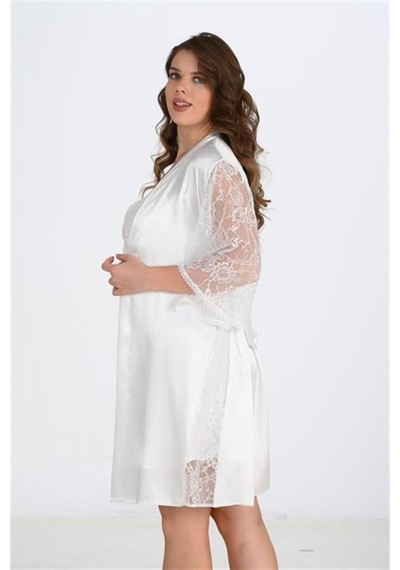 Modenya Premium Büyük Beden Saten Dantel İşlemeli Ekru 2'li Gecelik Sabahlık Takımı Bigsize 3xl Modenya Premium Büyük Beden Saten Dantel İşlemeli Ekru 2'li Gecelik Sabahlık Takımı Bigsize 3xl