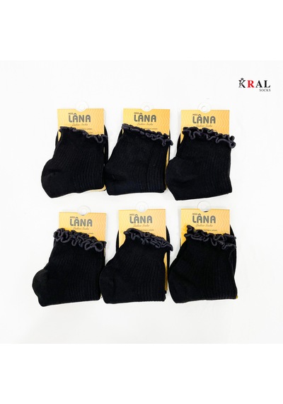 Kral Socks Kadın Bambu Çorap 6 Çift Fırfırlı Patik Kadın Çorap Siyah